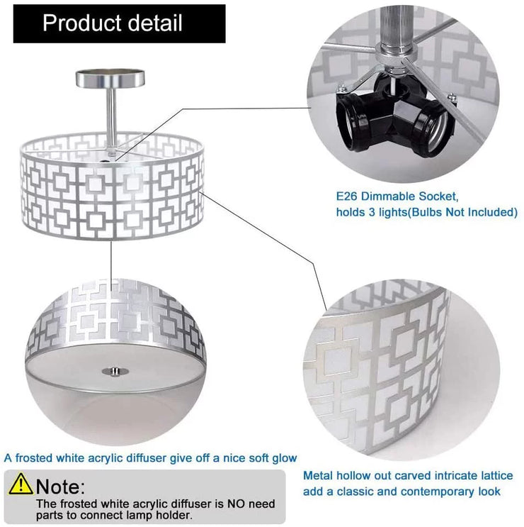 3 Light Semi-Flush Modern Mount Ceiling Light  